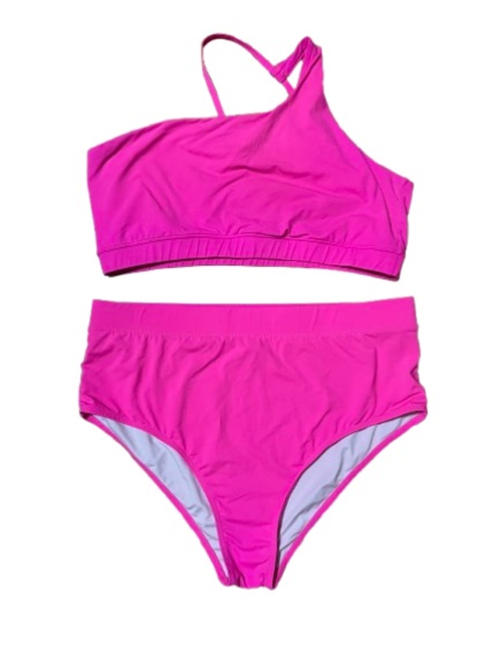 Tempt Me One-Shoulder Two-Piece Bikini Swim Set - Bright Pink Size 24W